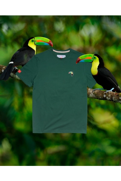 T-shirt męski Basic z tukanem tęczodziobym - zielony